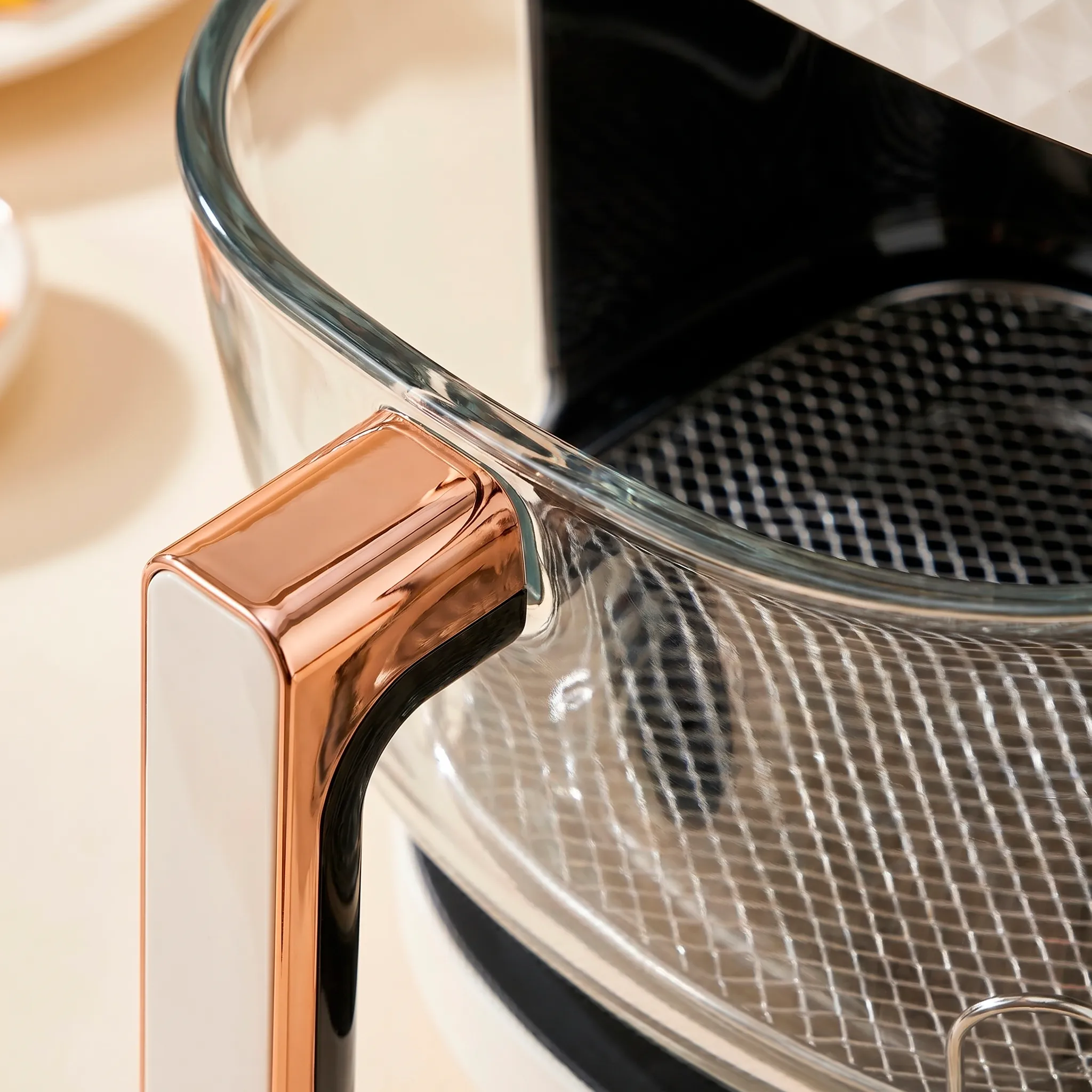 Cesto de vidro Air Circuit 360° — visão interna do produto em operação